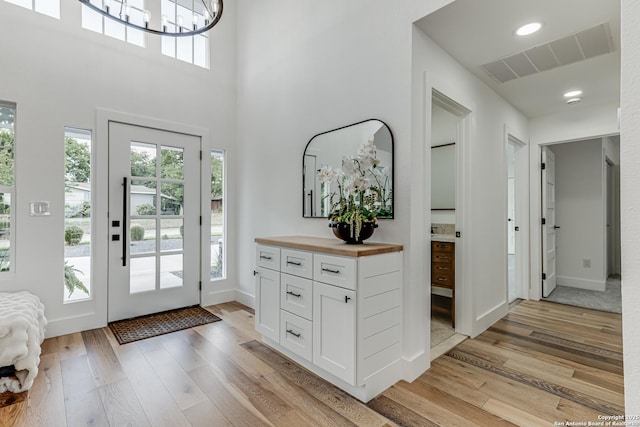 foyer entrance with light wood-type flooring