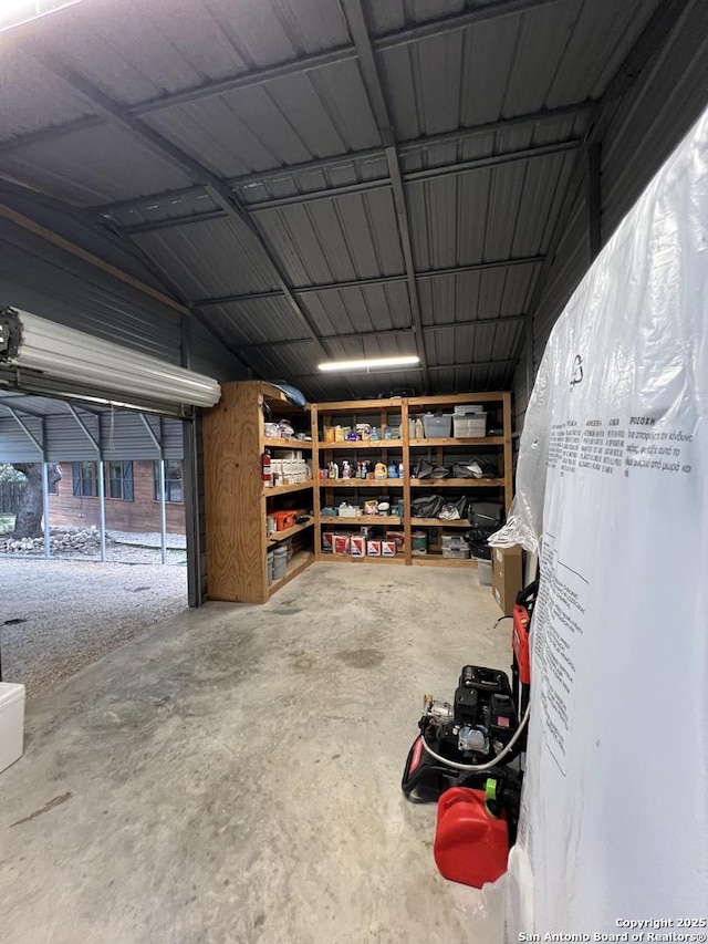 garage with metal wall