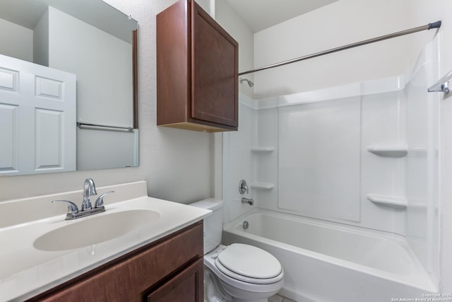 full bathroom featuring toilet, shower / bath combination, and vanity