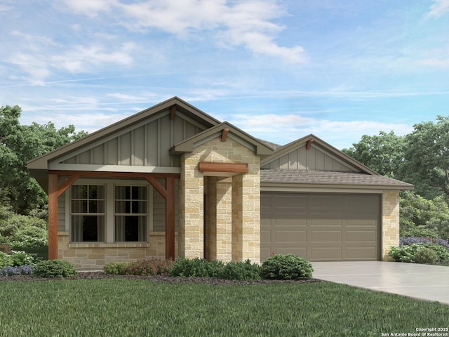 view of front of home featuring a front lawn and a garage