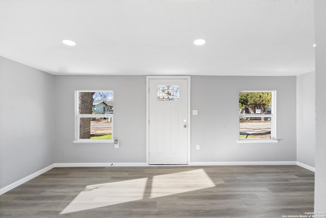 entryway with dark hardwood / wood-style floors