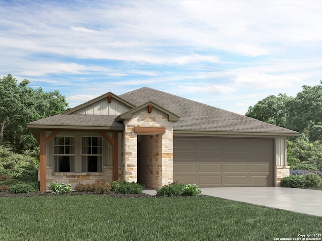 view of front of home featuring a garage and a front yard