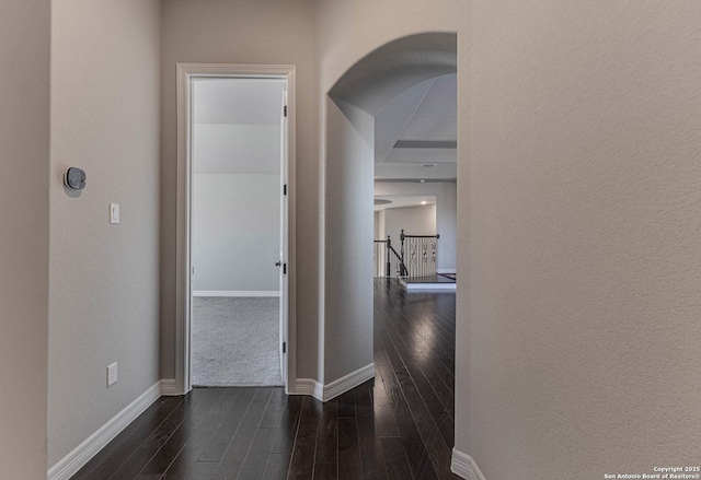 corridor with dark hardwood / wood-style flooring