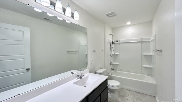 full bathroom featuring toilet, tile patterned flooring, tub / shower combination, and vanity