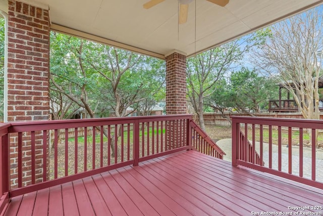 wooden terrace with ceiling fan