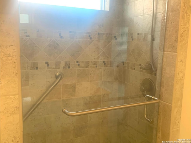 bathroom featuring a shower with shower door