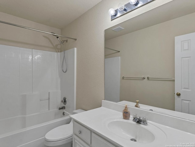 full bathroom with vanity, toilet, and tub / shower combination