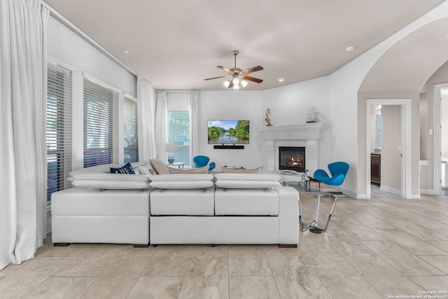 living room with ceiling fan