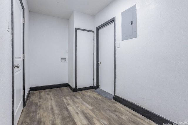 hall featuring hardwood / wood-style floors and electric panel