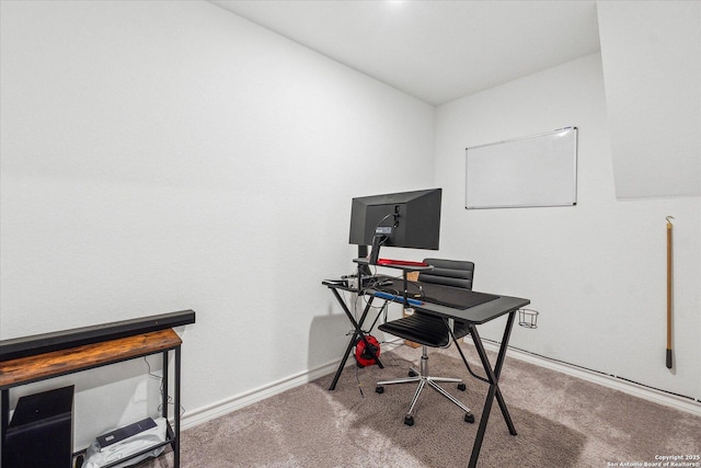 view of carpeted home office