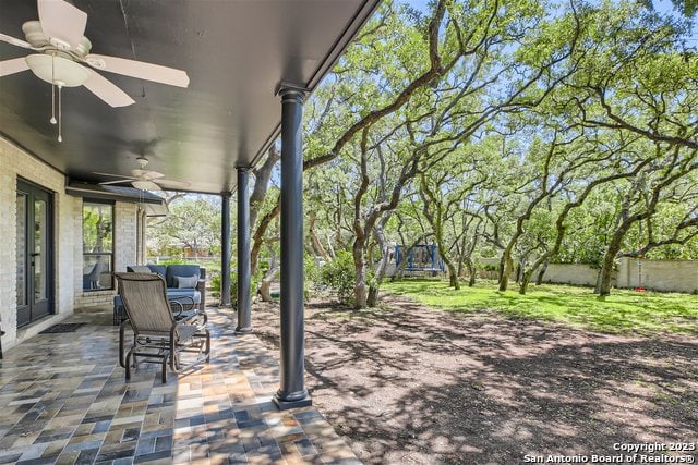 view of patio / terrace with ceiling fan