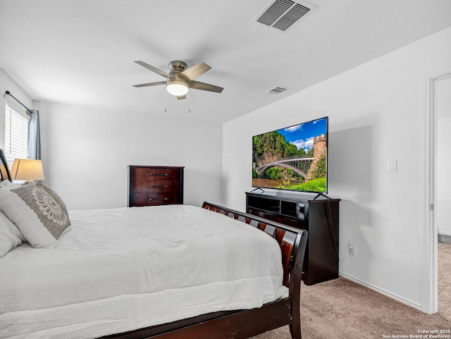 bedroom featuring ceiling fan and carpet flooring