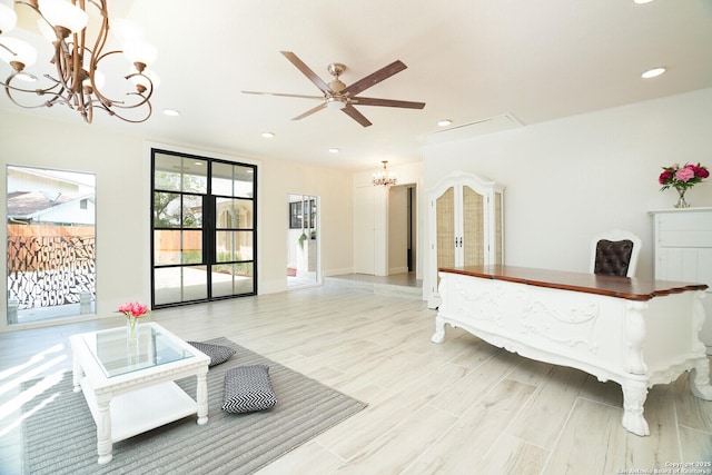 reception area featuring ceiling fan