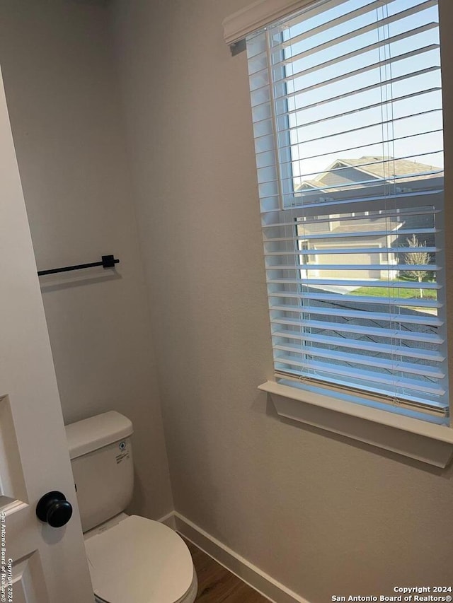 bathroom featuring toilet and wood-type flooring