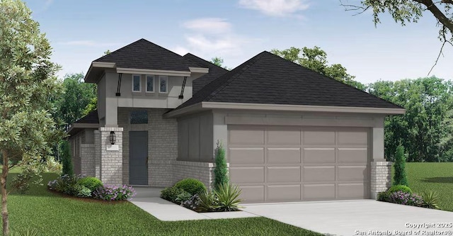 view of front of home with a garage and a front yard