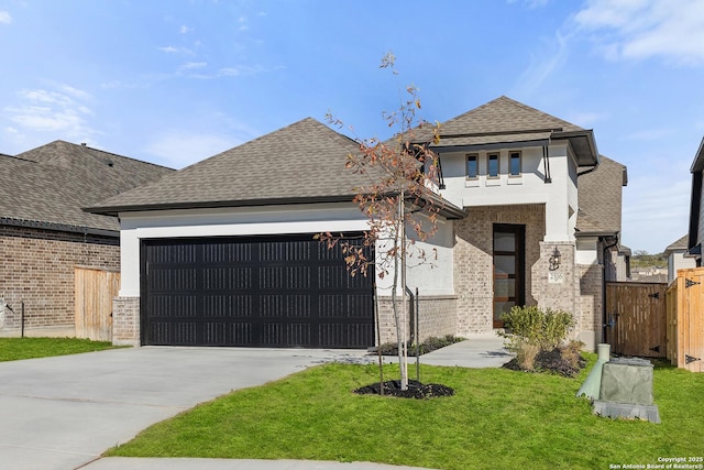 view of front of home with a garage and a front lawn