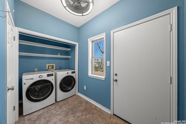 washroom with separate washer and dryer