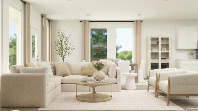 living room with light hardwood / wood-style floors