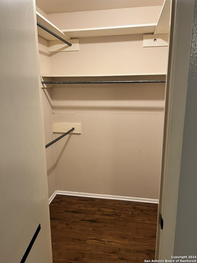 spacious closet with dark hardwood / wood-style flooring