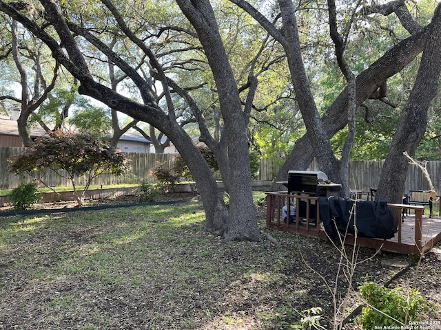 view of yard featuring a wooden deck