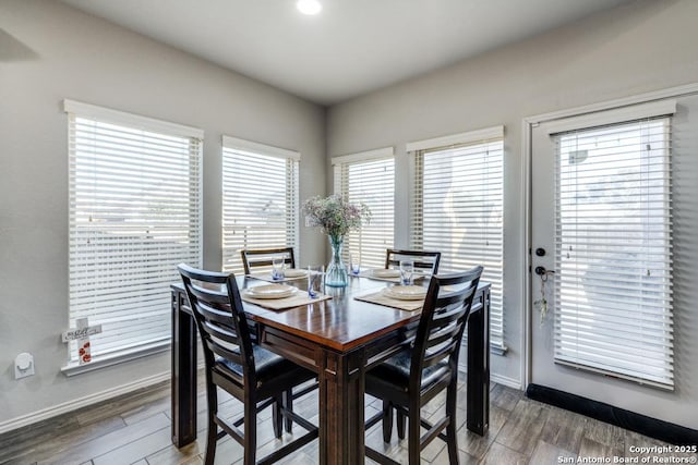 dining space featuring dark hardwood / wood-style flooring