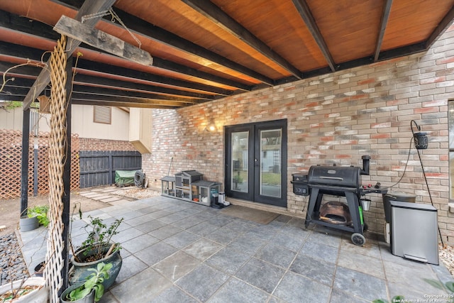 view of patio / terrace featuring french doors and grilling area