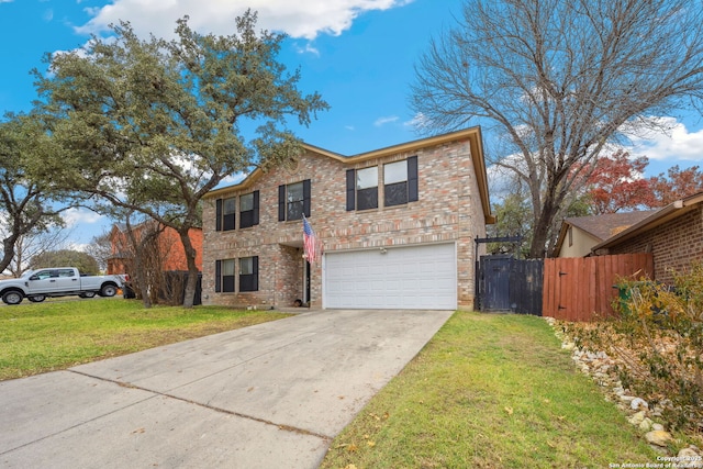 front facade with a front lawn and a garage