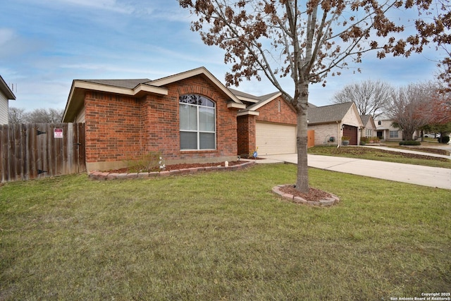 single story home with a garage and a front yard