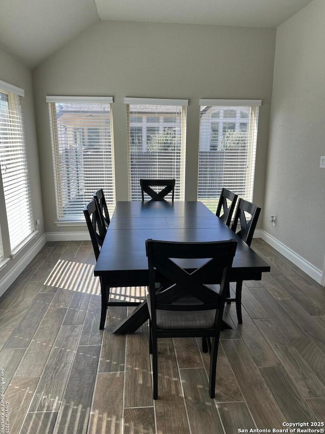 dining room featuring lofted ceiling and plenty of natural light