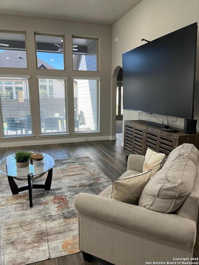 living room featuring dark hardwood / wood-style floors