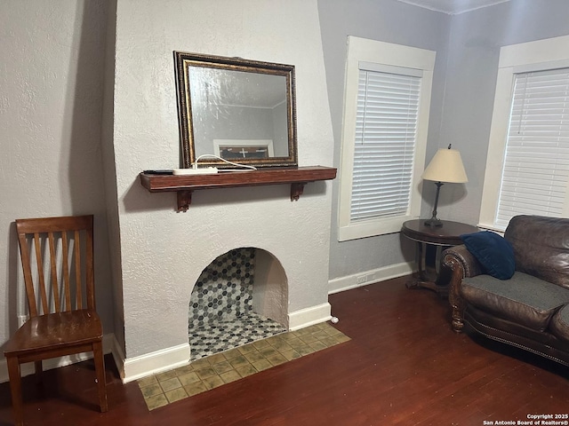 living room with dark wood-type flooring