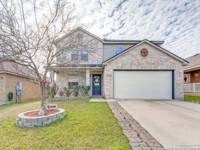 view of front of house featuring a front yard and a garage