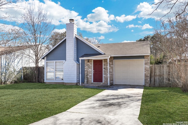 single story home with a front lawn and a garage