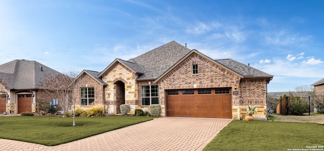 view of front facade featuring a front lawn and a garage