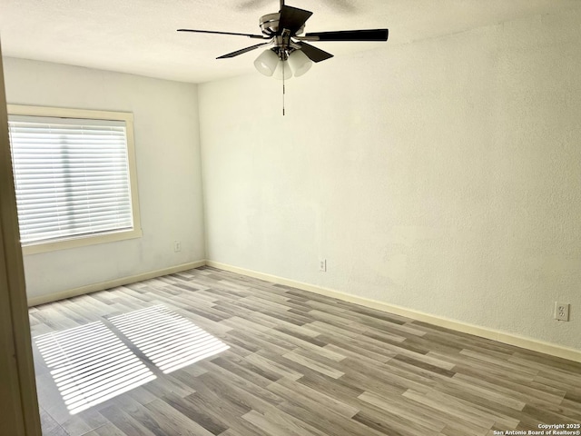 empty room featuring ceiling fan and light hardwood / wood-style flooring