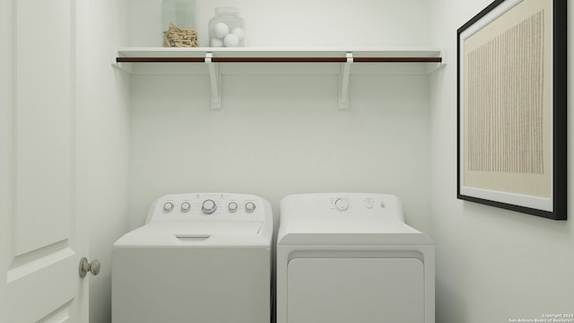 clothes washing area featuring separate washer and dryer