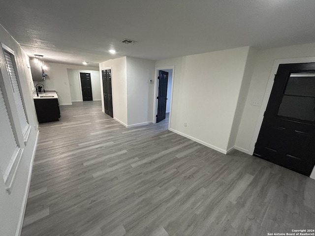 interior space with wood-type flooring and sink