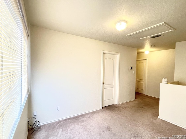 carpeted spare room featuring a wealth of natural light and a textured ceiling