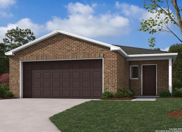 view of front facade featuring a front yard and a garage