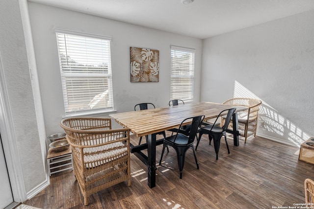 dining area with dark hardwood / wood-style floors