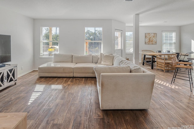 living room with hardwood / wood-style floors