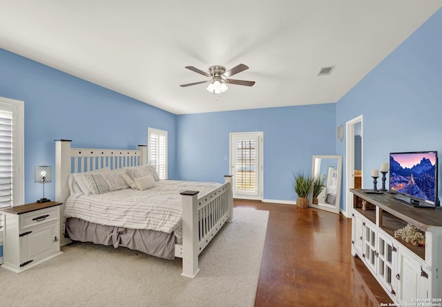 bedroom featuring ceiling fan and hardwood / wood-style floors