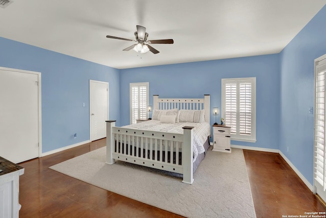 bedroom featuring ceiling fan