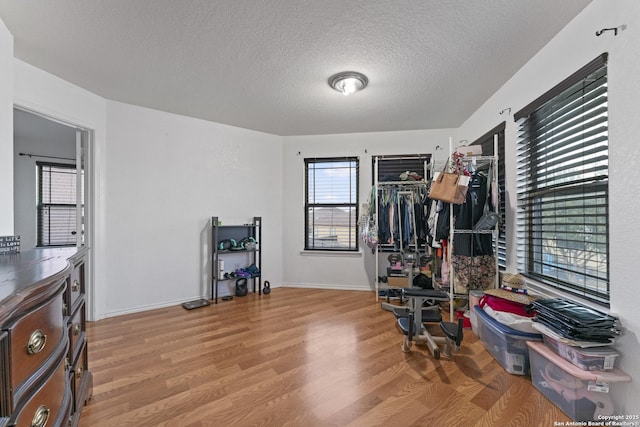 interior space featuring hardwood / wood-style floors and a textured ceiling