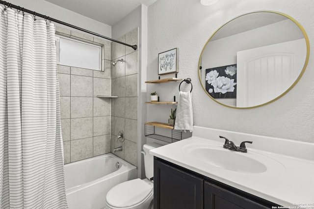 full bathroom featuring toilet, vanity, and shower / bath combo with shower curtain