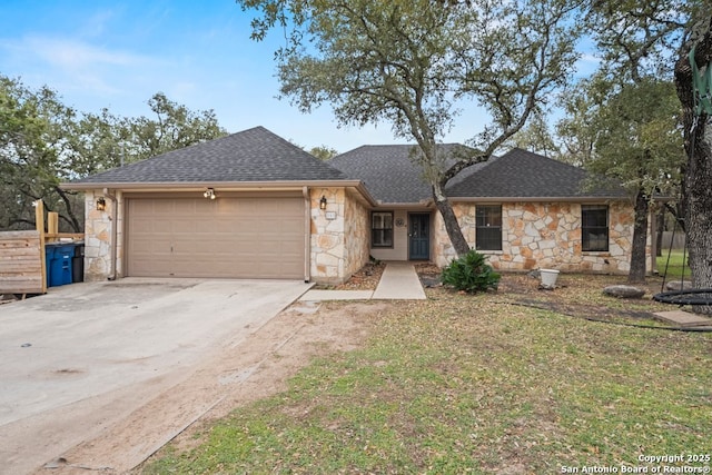 single story home with a garage