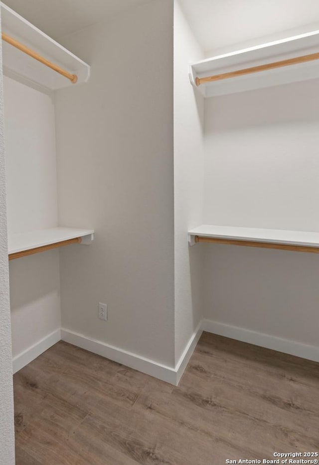 walk in closet with hardwood / wood-style floors