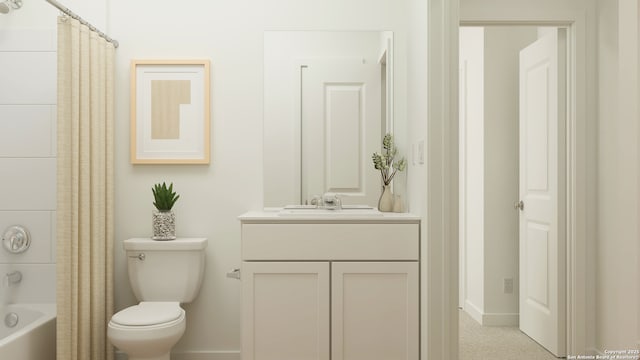 full bathroom with toilet, vanity, and shower / bath combo