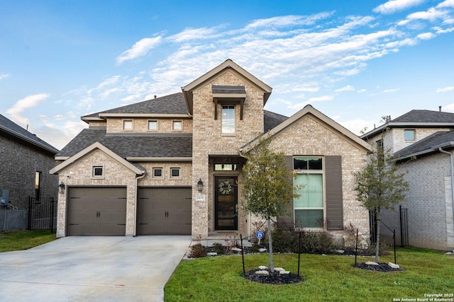 view of front of home with a front lawn and a garage