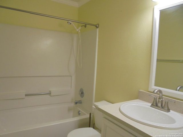 full bathroom with vanity, shower / bathtub combination, and toilet